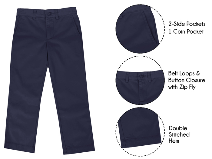 3 Pack Boy's Stretch Slim Fit School Uniform Chino Pants